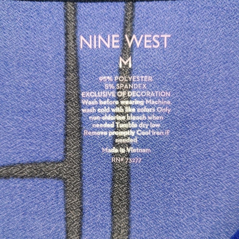 Nine West Blue Geometric Faux Wrap Dress Womens Knee Length Medium Long Sleeve - Picture 4 of 4